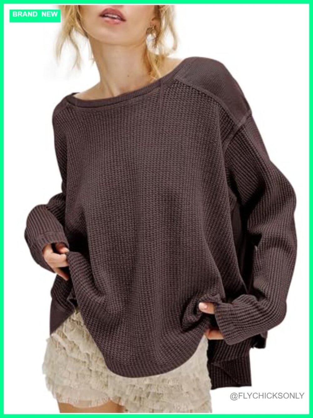 Waffle Knit Sweatshirt Womens Long Sleeve Crew Neck Pullover Top